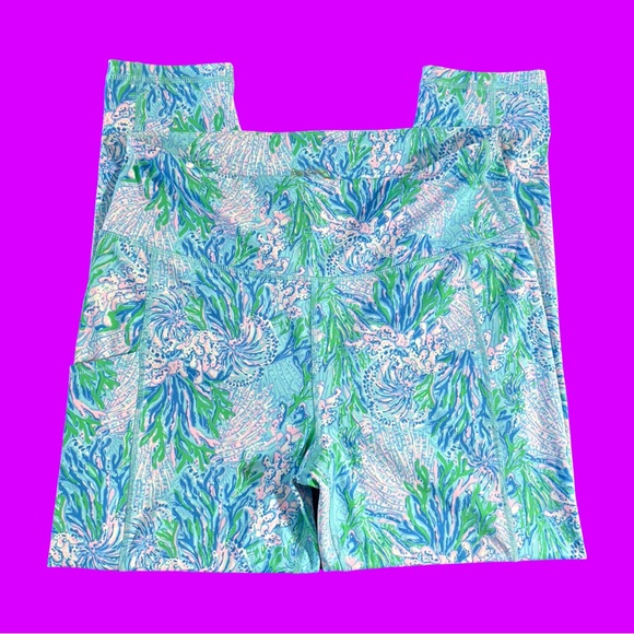 Lilly Pulitzer LUXLETIC Blue and Green floral Leggings size L 88189 - Picture 2 of 6